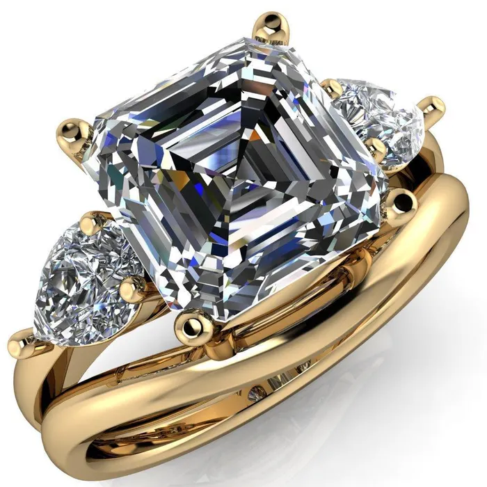 Rings Fire Brilliance Monteith Asscher Moissanite 4 Prong Pear Side Engagement Ring