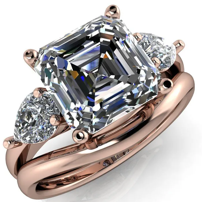 Rings Fire Brilliance Monteith Asscher Moissanite 4 Prong Pear Side Engagement Ring