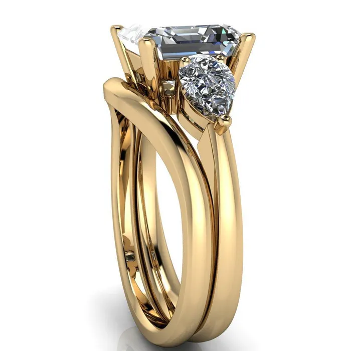 Rings Fire Brilliance Monteith Asscher Moissanite 4 Prong Pear Side Engagement Ring