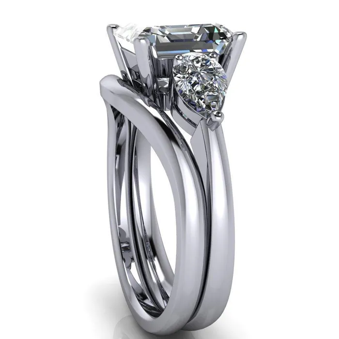 Rings Fire Brilliance Monteith Asscher Moissanite 4 Prong Pear Side Engagement Ring