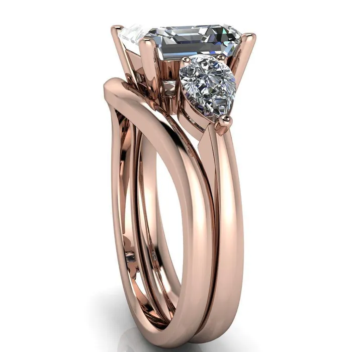 Rings Fire Brilliance Monteith Asscher Moissanite 4 Prong Pear Side Engagement Ring
