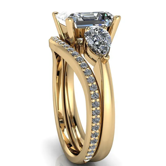 Rings Fire Brilliance Monteith Asscher Moissanite 4 Prong Pear Side Engagement Ring