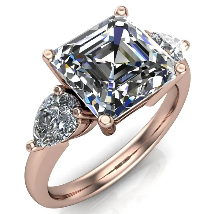 Rings Fire Brilliance Monteith Asscher Moissanite 4 Prong Pear Side Engagement Ring