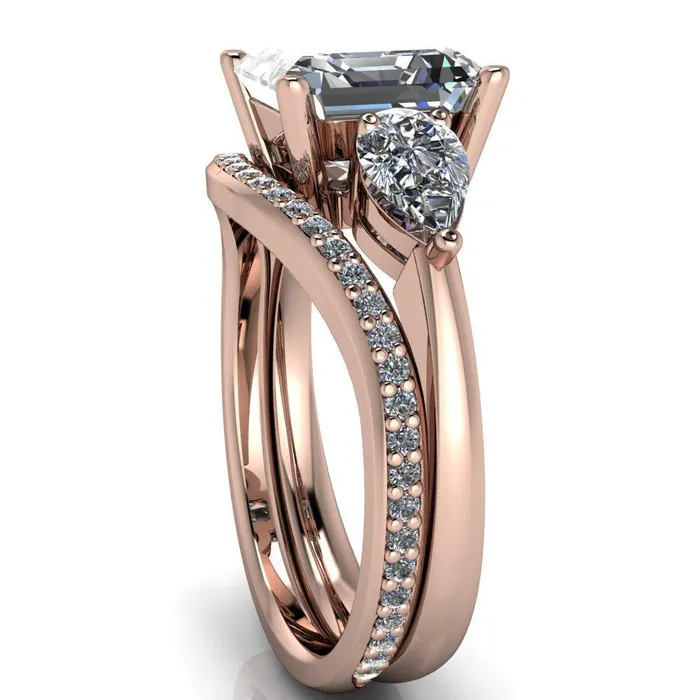 Rings Fire Brilliance Monteith Asscher Moissanite 4 Prong Pear Side Engagement Ring