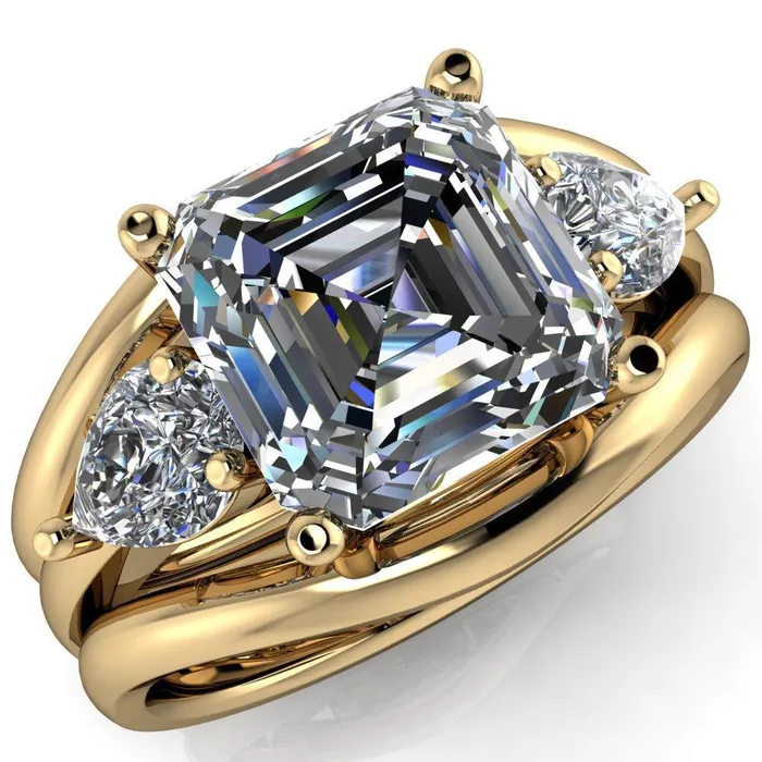 Rings Fire Brilliance Monteith Asscher Moissanite 4 Prong Pear Side Engagement Ring