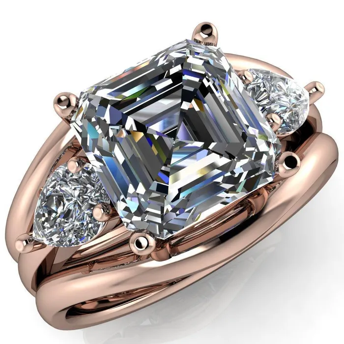 Rings Fire Brilliance Monteith Asscher Moissanite 4 Prong Pear Side Engagement Ring