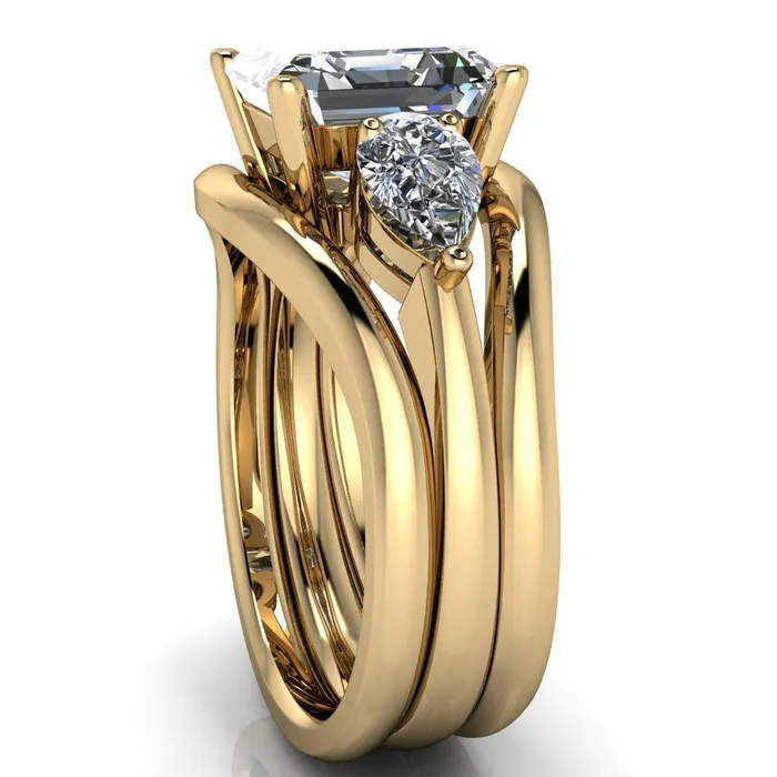 Rings Fire Brilliance Monteith Asscher Moissanite 4 Prong Pear Side Engagement Ring