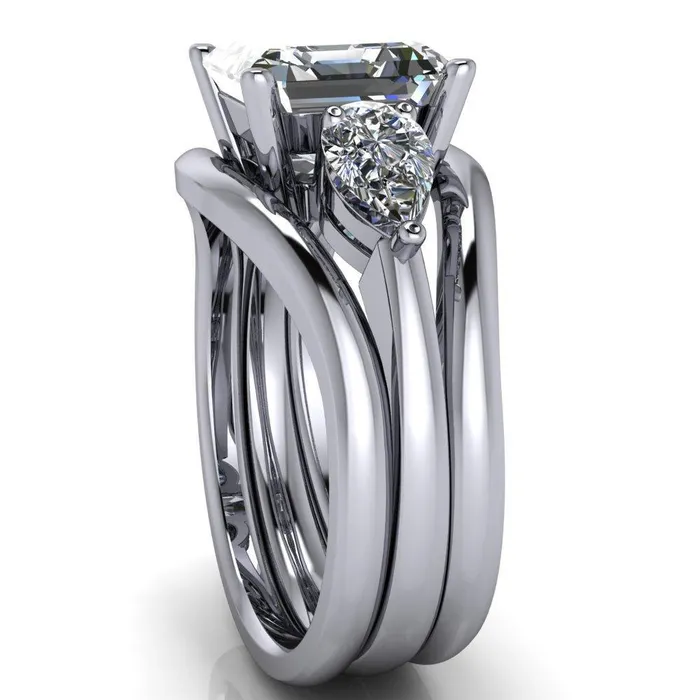 Rings Fire Brilliance Monteith Asscher Moissanite 4 Prong Pear Side Engagement Ring