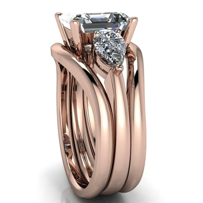Rings Fire Brilliance Monteith Asscher Moissanite 4 Prong Pear Side Engagement Ring