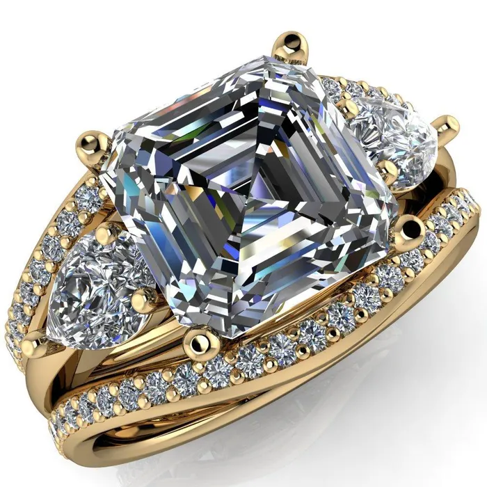 Rings Fire Brilliance Monteith Asscher Moissanite 4 Prong Pear Side Engagement Ring