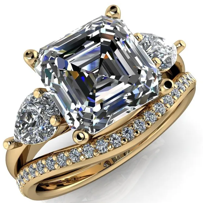 Rings Fire Brilliance Monteith Asscher Moissanite 4 Prong Pear Side Engagement Ring
