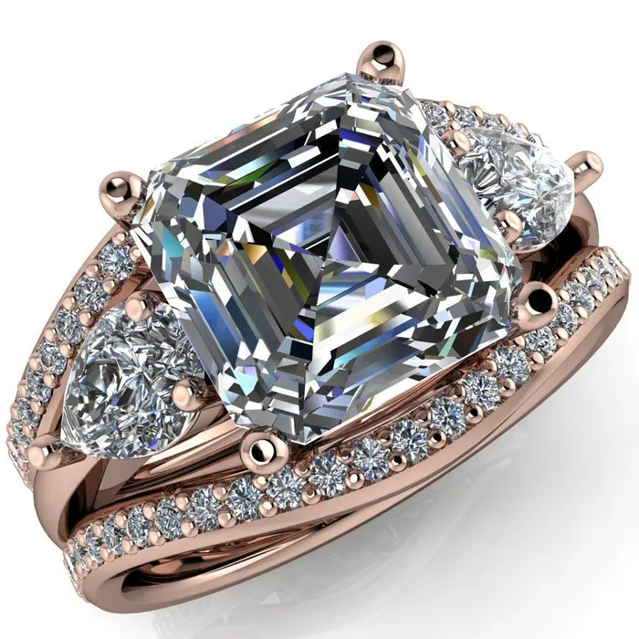 Rings Fire Brilliance Monteith Asscher Moissanite 4 Prong Pear Side Engagement Ring