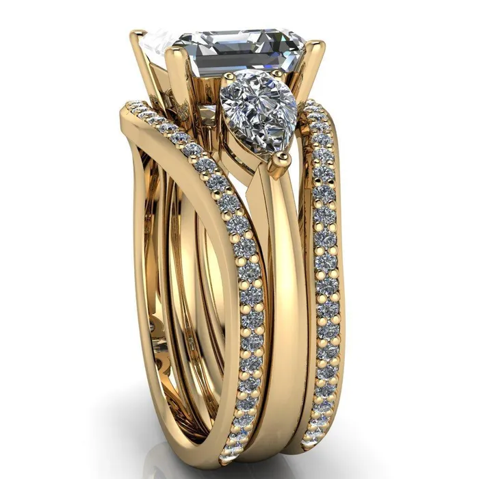 Rings Fire Brilliance Monteith Asscher Moissanite 4 Prong Pear Side Engagement Ring