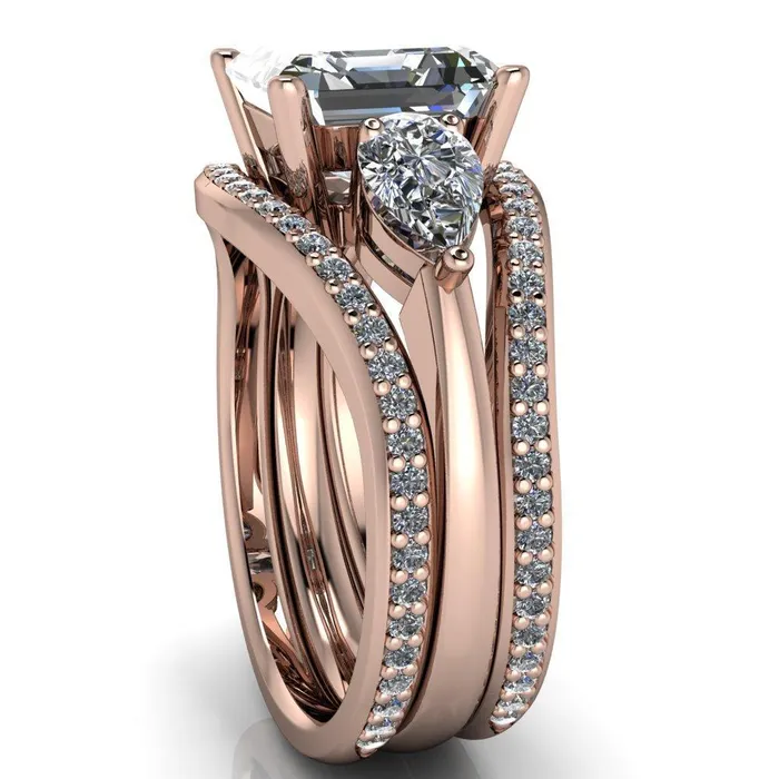 Rings Fire Brilliance Monteith Asscher Moissanite 4 Prong Pear Side Engagement Ring