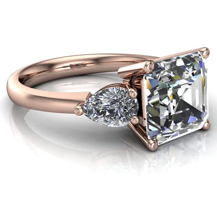 Rings Fire Brilliance Monteith Asscher Moissanite 4 Prong Pear Side Engagement Ring