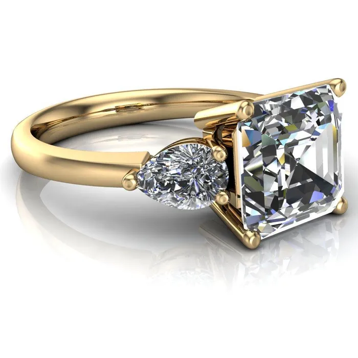 Rings Fire Brilliance Monteith Asscher Moissanite 4 Prong Pear Side Engagement Ring