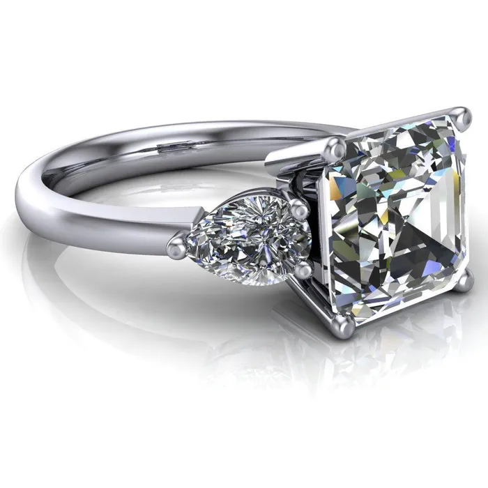 Rings Fire Brilliance Monteith Asscher Moissanite 4 Prong Pear Side Engagement Ring
