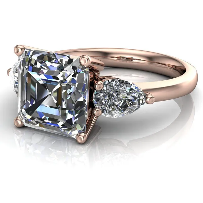 Rings Fire Brilliance Monteith Asscher Moissanite 4 Prong Pear Side Engagement Ring