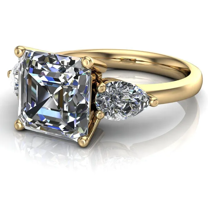Rings Fire Brilliance Monteith Asscher Moissanite 4 Prong Pear Side Engagement Ring