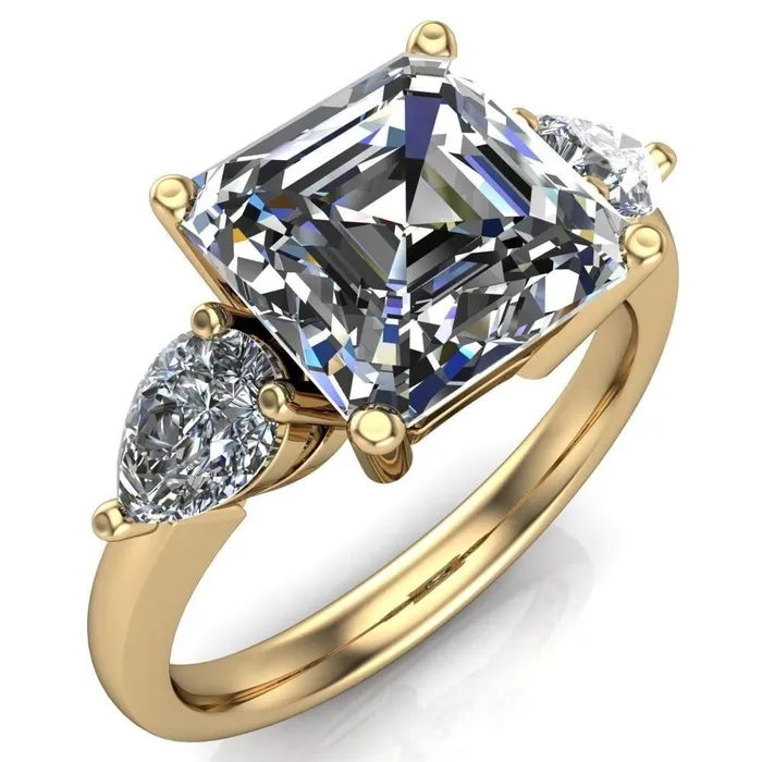 Rings Fire Brilliance Monteith Asscher Moissanite 4 Prong Pear Side Engagement Ring