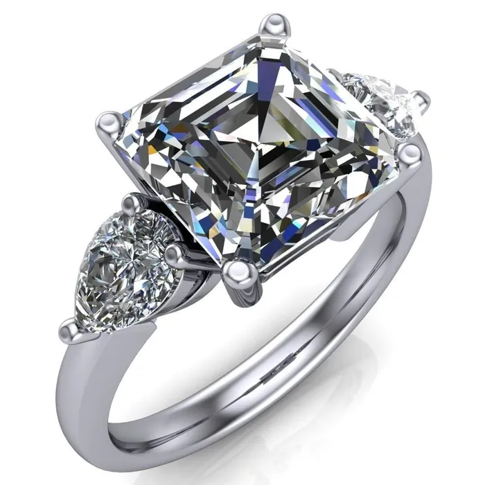 Rings Fire Brilliance Monteith Asscher Moissanite 4 Prong Pear Side Engagement Ring