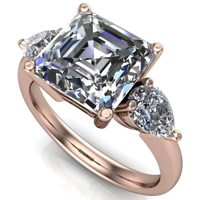 Rings Fire Brilliance Monteith Asscher Moissanite 4 Prong Pear Side Engagement Ring