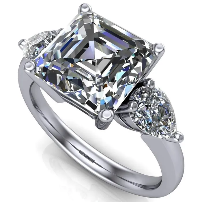 Rings Fire Brilliance Monteith Asscher Moissanite 4 Prong Pear Side Engagement Ring