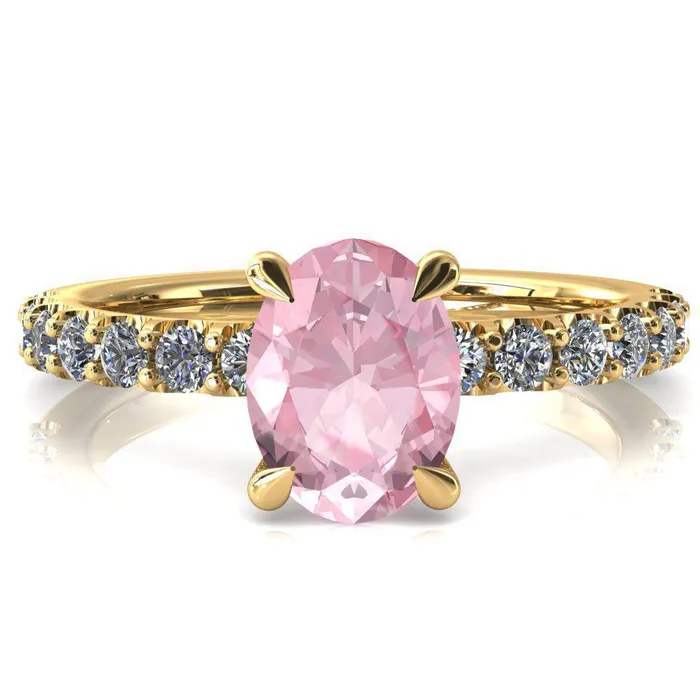 Rings Fire Brilliance Mylene Oval Pink Sapphire 4 Prong Sculptural Half Eternity Diamond Engagement Ring