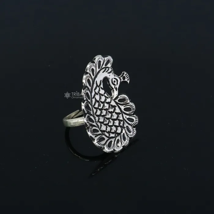 Rings TRIBAL ORNAMENTS Peacock design Indian Classical cultural 925 sterling silver adjustable ring best tribal ethnic jewelry Navratri jewelry sr395 Rings TRIBAL ORNAMENTS Peacock design Indian Classical cultural 925 sterling silver adjustable ring best tribal ethnic jewelry Navratri jewelry sr395