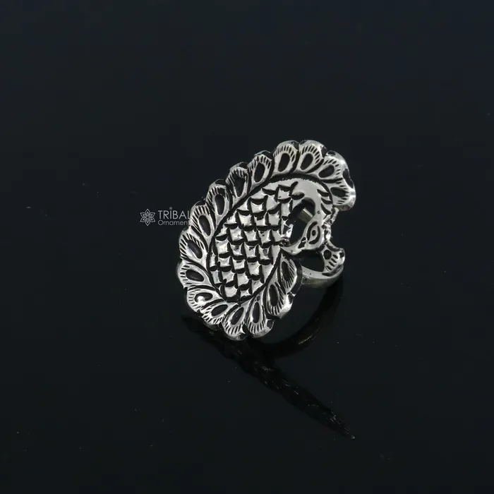 Rings TRIBAL ORNAMENTS Peacock design Indian Classical cultural 925 sterling silver adjustable ring best tribal ethnic jewelry Navratri jewelry sr395 Rings TRIBAL ORNAMENTS Peacock design Indian Classical cultural 925 sterling silver adjustable ring best tribal ethnic jewelry Navratri jewelry sr395