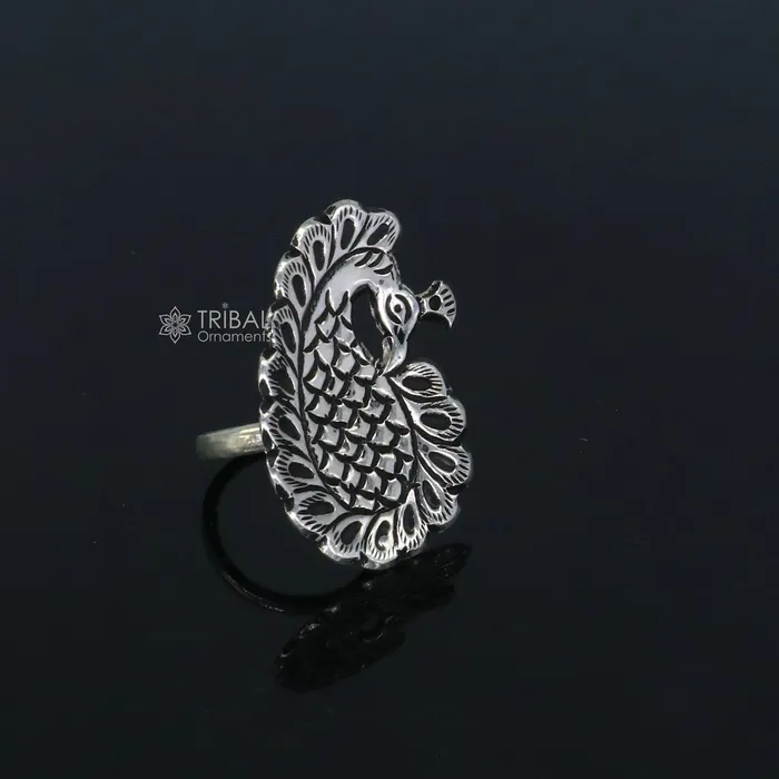 Rings TRIBAL ORNAMENTS Peacock design Indian Classical cultural 925 sterling silver adjustable ring best tribal ethnic jewelry Navratri jewelry sr395 Rings TRIBAL ORNAMENTS Peacock design Indian Classical cultural 925 sterling silver adjustable ring best tribal ethnic jewelry Navratri jewelry sr395