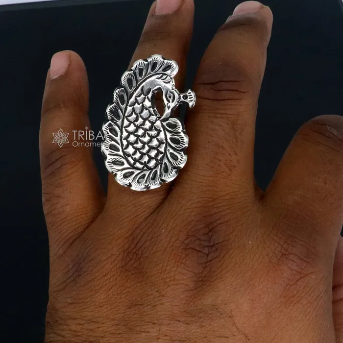 Rings TRIBAL ORNAMENTS Peacock design Indian Classical cultural 925 sterling silver adjustable ring best tribal ethnic jewelry Navratri jewelry sr395 Rings TRIBAL ORNAMENTS Peacock design Indian Classical cultural 925 sterling silver adjustable ring best tribal ethnic jewelry Navratri jewelry sr395