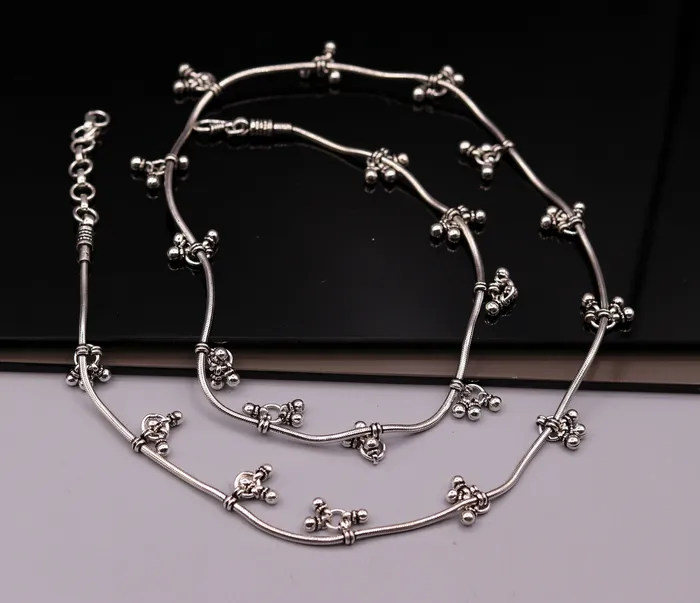 Rings TRIBAL ORNAMENTS Vintage 925 sterling silver handmade snake chain with hanging bells waist chain belly wast chain wedding belly dance tribal jewelry wch02