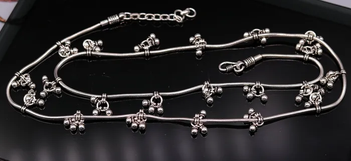 Rings TRIBAL ORNAMENTS Vintage 925 sterling silver handmade snake chain with hanging bells waist chain belly wast chain wedding belly dance tribal jewelry wch02