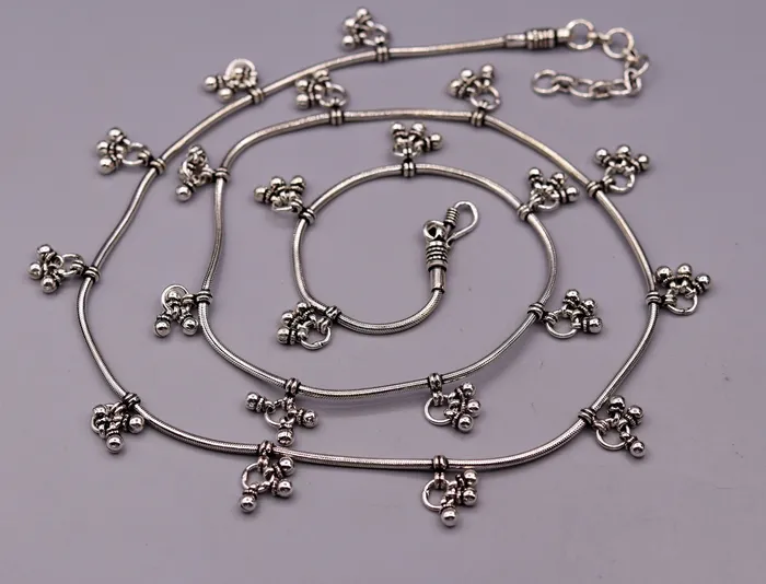 Rings TRIBAL ORNAMENTS Vintage 925 sterling silver handmade snake chain with hanging bells waist chain belly wast chain wedding belly dance tribal jewelry wch02