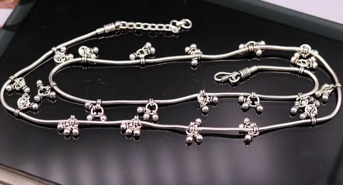 Rings TRIBAL ORNAMENTS Vintage 925 sterling silver handmade snake chain with hanging bells waist chain belly wast chain wedding belly dance tribal jewelry wch02