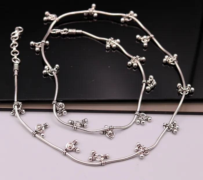 Rings TRIBAL ORNAMENTS Vintage 925 sterling silver handmade snake chain with hanging bells waist chain belly wast chain wedding belly dance tribal jewelry wch02