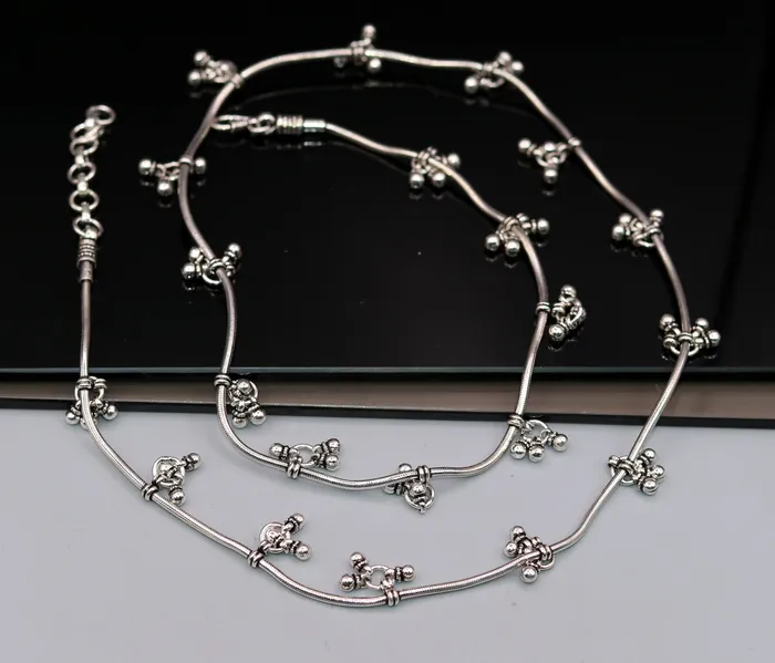 Rings TRIBAL ORNAMENTS Vintage 925 sterling silver handmade snake chain with hanging bells waist chain belly wast chain wedding belly dance tribal jewelry wch02