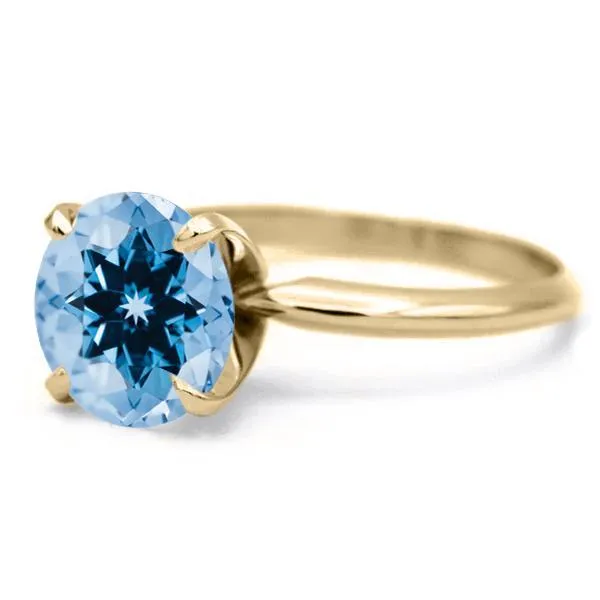 Round Aqua Blue Spinel 14K or 18K Yellow Gold 4 Prongs Solitaire Ring Fire Brilliance Rings