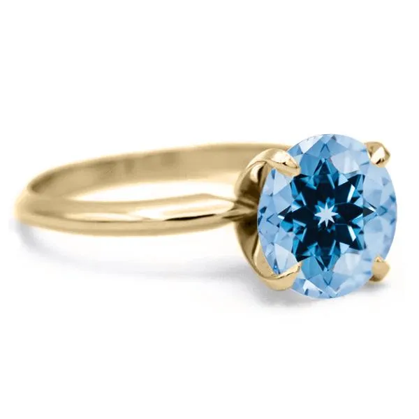 Round Aqua Blue Spinel 14K or 18K Yellow Gold 4 Prongs Solitaire Ring Fire Brilliance Rings