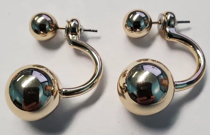 Susan Earrings E166 Champagne Behind The Ear Double Ball Earrings