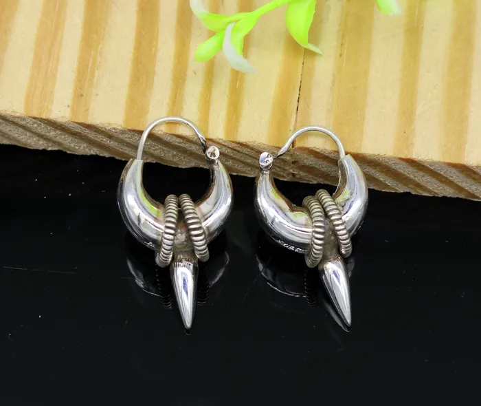 TRIBAL ORNAMENTS 925 sterling silver handmade vintage antique design hoops earring bali elegant customized earring gift tribal ethnic jewelry ske12 Earrings