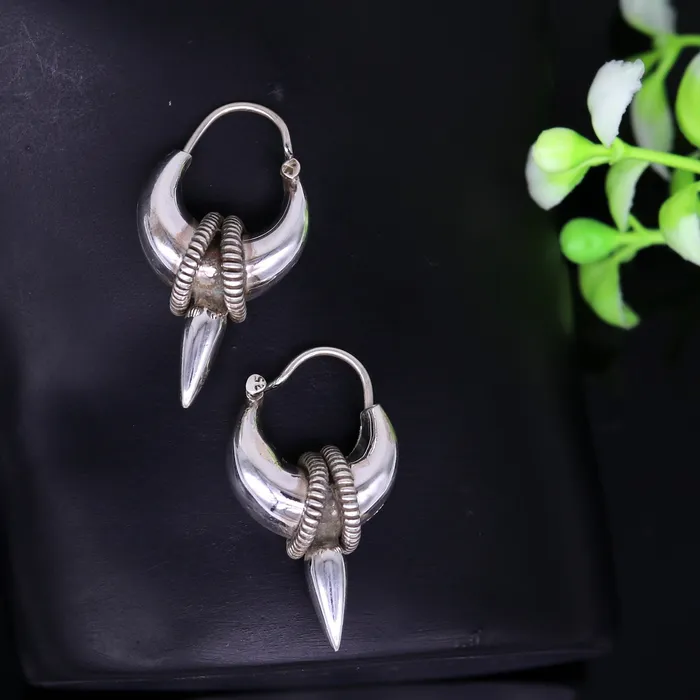 TRIBAL ORNAMENTS 925 sterling silver handmade vintage antique design hoops earring bali elegant customized earring gift tribal ethnic jewelry ske12 Earrings