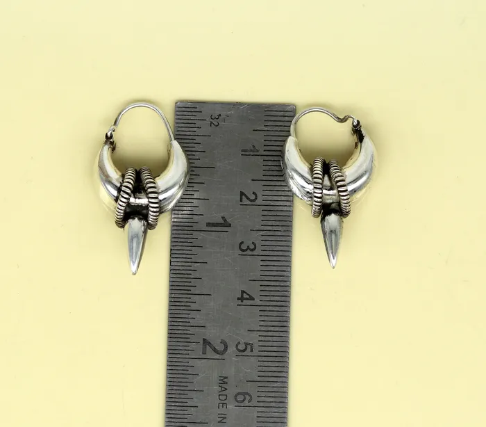 TRIBAL ORNAMENTS 925 sterling silver handmade vintage antique design hoops earring bali elegant customized earring gift tribal ethnic jewelry ske12 Earrings