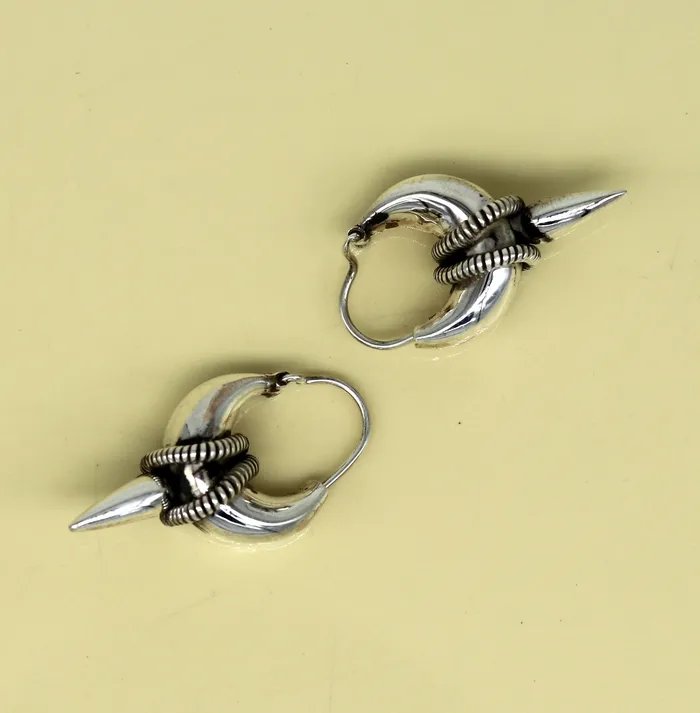 TRIBAL ORNAMENTS 925 sterling silver handmade vintage antique design hoops earring bali elegant customized earring gift tribal ethnic jewelry ske12 Earrings