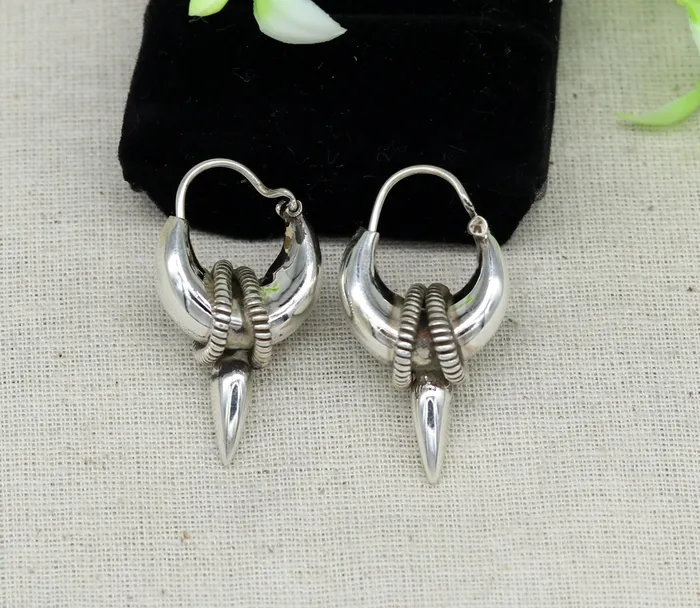TRIBAL ORNAMENTS 925 sterling silver handmade vintage antique design hoops earring bali elegant customized earring gift tribal ethnic jewelry ske12 Earrings