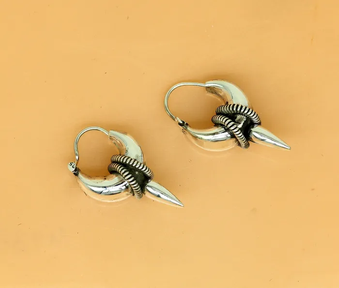 TRIBAL ORNAMENTS 925 sterling silver handmade vintage antique design hoops earring bali elegant customized earring gift tribal ethnic jewelry ske12 Earrings