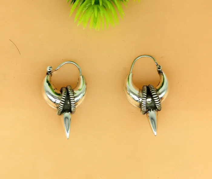 TRIBAL ORNAMENTS 925 sterling silver handmade vintage antique design hoops earring bali elegant customized earring gift tribal ethnic jewelry ske12 Earrings