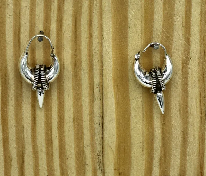 TRIBAL ORNAMENTS 925 sterling silver handmade vintage antique design hoops earring bali elegant customized earring gift tribal ethnic jewelry ske12 Earrings