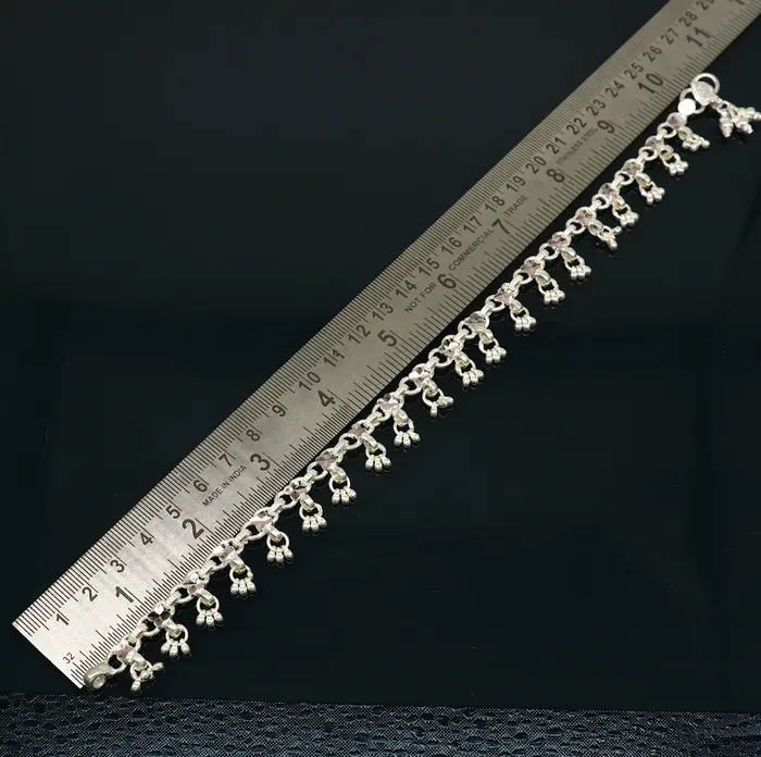 TRIBAL ORNAMENTS Bracelets 10 solid sterling silver handmade ankle bracelet anklets fabulous hanging drops wedding brides anklets belly dance jewelry ank412